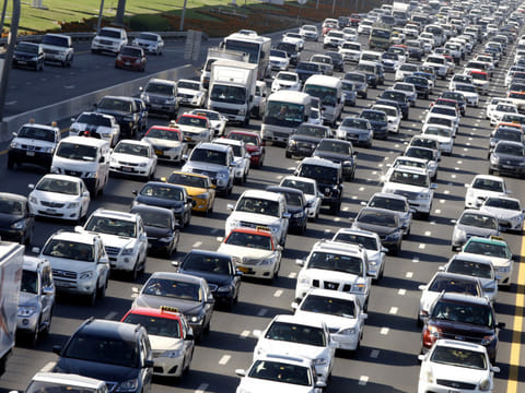 Heavy flow of traffic during morning rush hour on Shaikh Zayed Road.