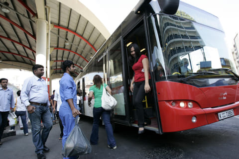 Passengers disembark from a public transport bus from Al Ghubaiba bus station, Bur Dubai last year.