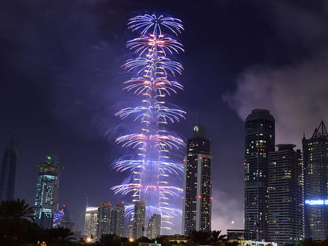 The fireworks display at Burj Khalifa on New Year’s Eve last year