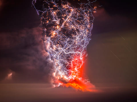 A picture taken by Francisco Rodriguez of erupting Calbuco volcano, near the city of Puerto Montt, in southern Chile. Calbuco erupted explosively April 22, 2015, sending an ash plume to more than 15 km above the crater. This photo won the first prize (general category) in the Hamdan Bin Mohammed Bin Rashid Al Maktoum International Photography Awards (HIPA).