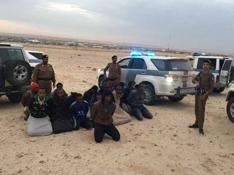 Saudis guard foreigners living illegally in Saudi Arabia.