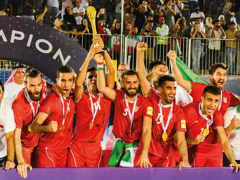Iran team celebrating their victory in Dubai
