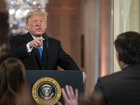 File photo: President Donald Trump rebukes CNN reporter Jim Acosta during a news conference at the White House in Washington, D.C., on November 7, 2018.