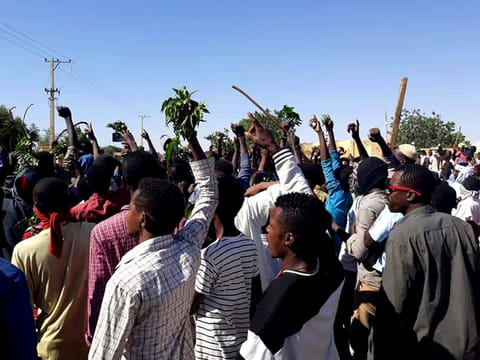 Sudanese activist, people chant slogans during a protest in Kordofan, Sudan. The protest on Sunday was the latest in a series of anti-government protests across Sudan, initially sparked by rising prices and shortages