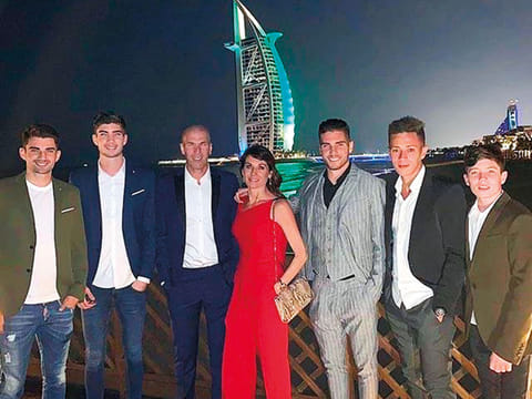 Zinedine Zidane and family pose in front of the Burj Al Arab.