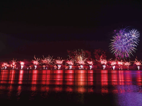Fireworks on New Year’s Eve at Al Marjan Island in Ras al Khaimah last year. This year the emirate is aiming for a record in the longest straight line fireworks.