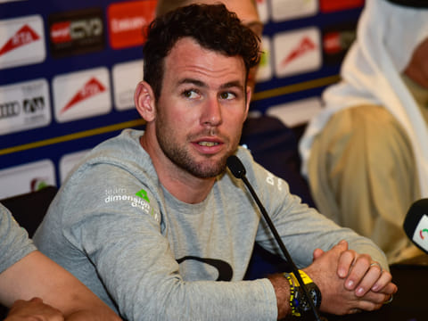 Mark Cavendish of Team Dimension Data addressing media on the eve of Dubai Tour.