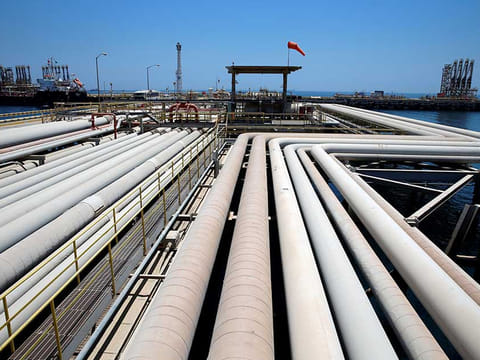 An oil tanker being loaded at Saudi Aramco’s Ras Tanura oil refinery and terminal in Saudi Arabia.