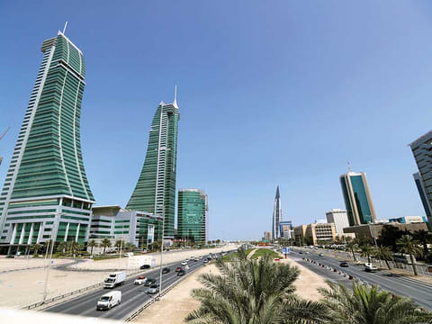 Bahrain Financial Harbour (left) and Bahrain World Trade Centre in the diplomatic area of Manama