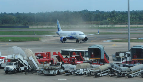 A plane is seen at the taxiway after landing at Cochin International airport on Wednesday, August 29, 2018.