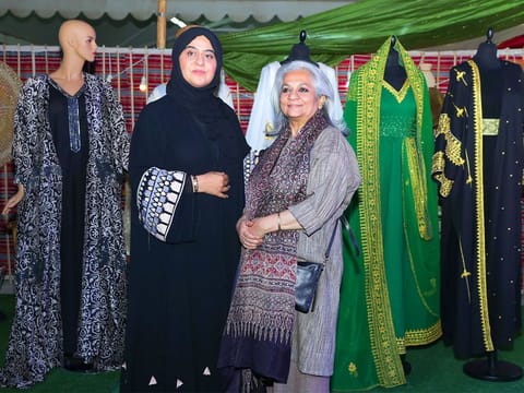 Feryal Al Bastaki and Sunaina Suneja display their khadi collections at a workshop at the General Women’s Union.
