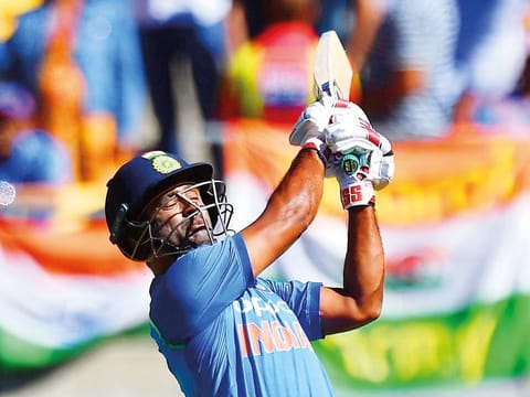 India’s Ambati Rayudu plays a shot during the fifth one-day international (ODI) cricket match between New Zealand and India in Wellington