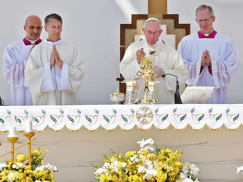 Pope Francis leads mass for the Catholics at the Zayed Sports City Stadium, Abu Dhabi.