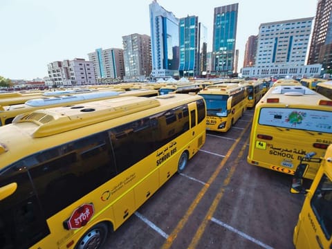 File picture of Emirates Transport school buses. Parents can now follow a link sent to them to register their children for a seat onboard.