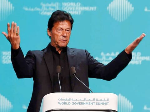 Imran Khan, Prime Minister of Pakistan, addresses the World Government Summit at Madinat Jumeirah.