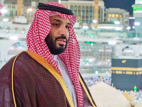 Saudi Crown Prince Mohammad Bin Salman visiting Grand Mosque in Makkah, as he inspects expansions to the site, on Tuesday.