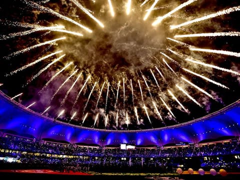 The colourful opening ceremony of the fourth edition of the Pakistan Super League at the Dubai International Cricket Stadium last evening.