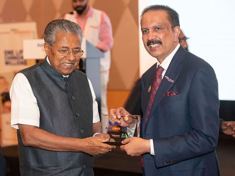 Dr Azad Moopen with the Honorable Chief Minister of Kerala Shri Pinarayi Vijayan