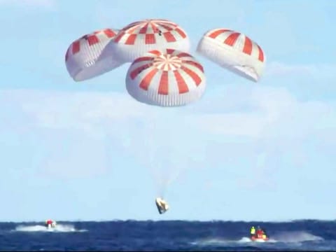 SpaceX's Dragon capsule carrying a test dummy splashed down into the Atlantic ocean off the Florida coast, Friday, March 8, 2019.