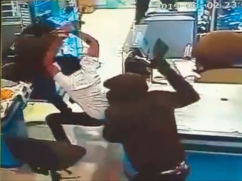 A still image of the assailants attacking one of the staff members during the attempted hold-up on March 2 at a Lulu Hypermarket along Al Wahda Street in Sharjah.