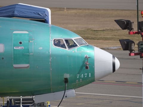 A Boeing 737 MAX 8 is pictures outside near the company's factory on March 11, 2019 in Renton, Washington