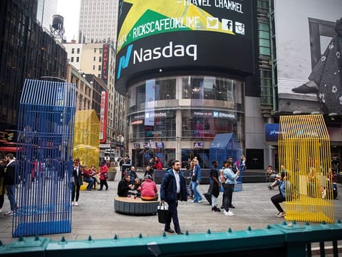 The Nasdaq MarketSite in Times Square, New York. The Nasdaq Composite Index finished up 1.7 percent at 10,536.27 on Monday.