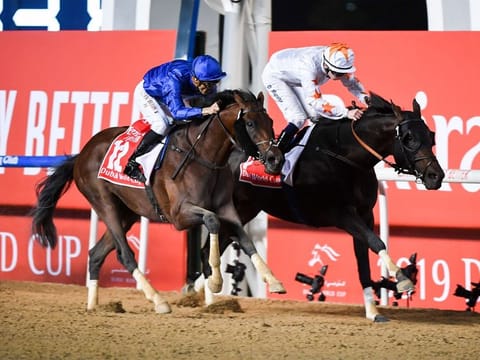 Thunder Snow, ridden by C Soumillon, trained by S Bin Surour and owned by Godolphin wins $12m Dubai World Cup, sponsored by Emirates, in a thrilling finish.