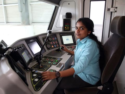 Driver Hima C at her work in Kochi Metro.