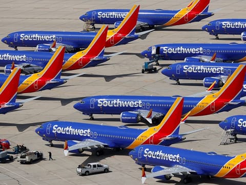 File photo: A number of grounded Southwest Airlines Boeing 737 MAX 8 aircraft are shown parked at Victorville Airport in Victorville, California, on March 26, 2019.