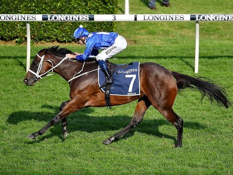 Jockey Hugh Bowman celebrates on the back of champion race horse Winx after her final race to victory in the Longines Queen Elizabeth Stakes during the Championships Race Day in Sydney on April 13, 2019.
