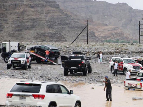 Ras Al Khaimah Police manage traffic during a wet spell in the emirate, earlier. Picture for illustrative purposes only.