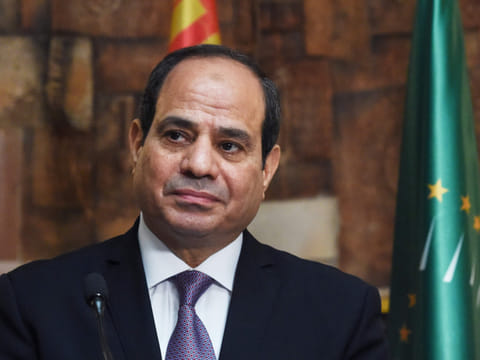 Egyptian President and African Union Chairman Abdel Fattah al-Sisi gives a joint press conference with the Ivorian president at the presidential palace in Abidjan, on April 11, during the Egyptian president's visit to Ivory Coast. / AFP / ISSOUF SANOGO