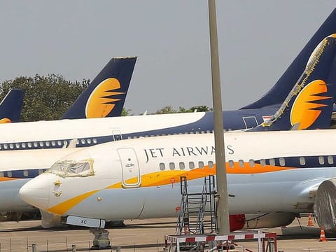 Jet Airways aircrafts are seen parked at Chhatrapati Shivaji Maharaj International Airport in Mumbai. Jet Airways went into bankruptcy in 2019 after it failed to repay mounting debt.