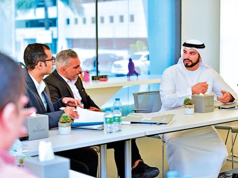 Saeed Al Gergawi, Director of Dubai Future Academy, discusses upcoming projects at a media round-table meeting at the Dubai Future Academy on Sunday.
