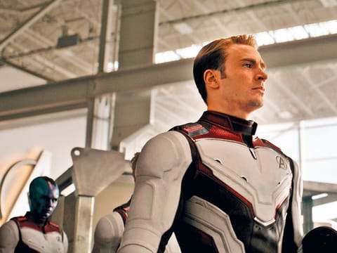 Nebula (Karen Gillan) and Captain America/Steve Rogers (Chris Evans) in "Avengers: Endgame."