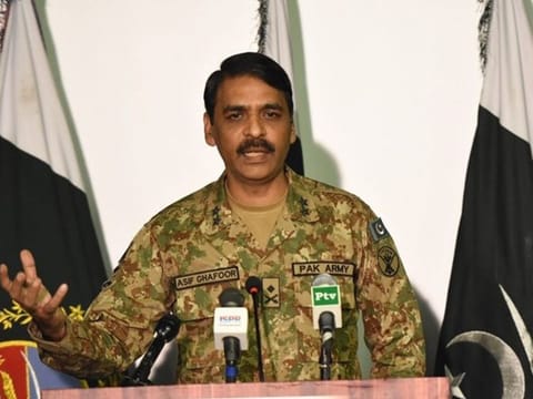 Major General Asif Ghafoor addressing a press conference in Islamabad.