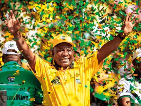 African National Congress leader and South Africa’s President Cyril Ramaphosa at an election rally in Ellis Park stadium, Johannesburg, on Sunday.