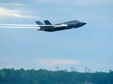 US Air Force handout photo shows a US Marine F-35 Lightning II taking off at Tyndall Air Force Base in Florida.
