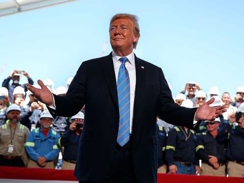 President Donald Trump arrives to speak on energy infrastructure at the Cameron LNG export facility.