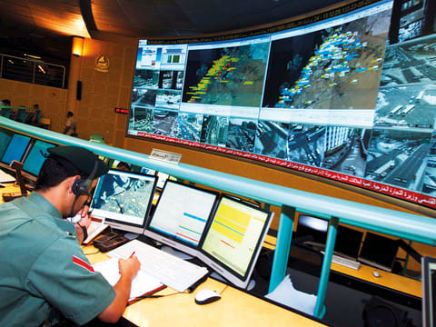 The Command and Control Room at Dubai Police headquarters. The average time for police patrols to reach extreme emergency scenes was 2.33 minutes during the second quarter of the year.