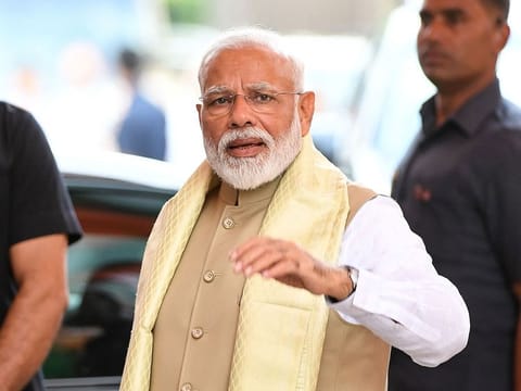 Indian Prime Minister Narendra Modi arrives at BJP headquarters in New Delhi