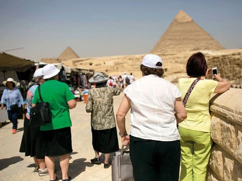 Tourists at the Giza Pyramids near Cairo. On visas for Iranians arriving in South Sinai, home to the highly secured resort of Sharm Al Sheikh, Eisa said: “We will evaluate the experience of their arrival in South Sinai as a first step, and building on that, we’ll determine if they will be admitted in other places.”