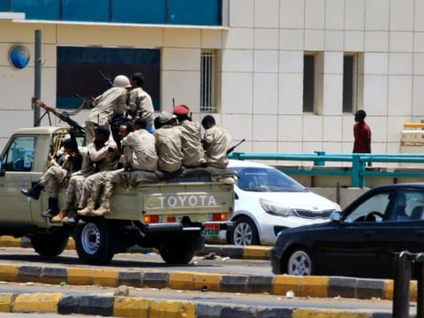 Members of Sudan's security forces patrol on June 6, 2019 in Khartoum.