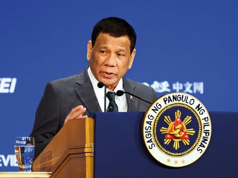 Rodrigo Duterte, the Philippines' president, speaks at the Future of Asia conference in Tokyo, Japan.