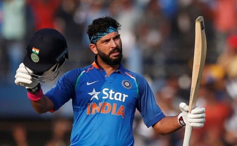 FILE PHOTO: Cricket - India v England - Second One Day International - Barabati Stadium, Cuttack, India - 19/01/17. India's Yuvraj Singh celebrates after scoring a century. REUTERS/Adnan Abidi/File Photo