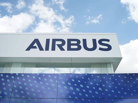 The Airbus SE logo sits on the company's offices ahead of the 53rd International Paris Air Show at Le Bourget in Paris, France, on Sunday, June 16, 2019.