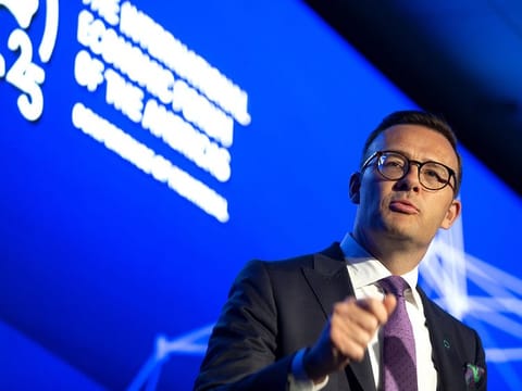Guy Cormier, president and chief executive officer of Desjardins Group, speaks during the International Economic Forum Of The Americas (IEFA) in Montreal, Quebec, Canada, on on Monday, June 10, 2019.