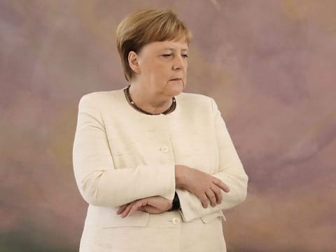 German Chancellor Angela Merkel attends a ceremony where the country's new Justice Minister was given her certificate of appointment by the German President at the presidential Bellevue Palace in Berlin on June 27, 2019.