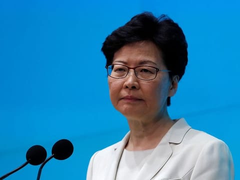Hong Kong Chief Executive Carrie Lam attends a news conference in Hong Kong, China, June 18, 2019.