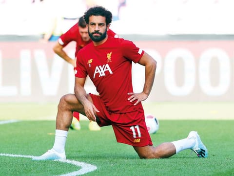 Liverpool’s Mo Salah during a warm up before the match at Stade de Geneve in Switzerland on July 31.